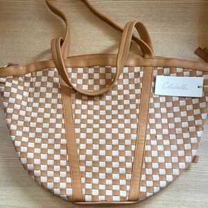 Cleobella Beige and White Checkered Tote